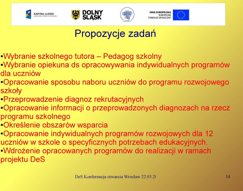 diagnozach na rzecz programu szkolnego Określenie obszarów wsparcia Opracowanie indywidualnych programów rozwojowych dla 12 uczniów w szkole o