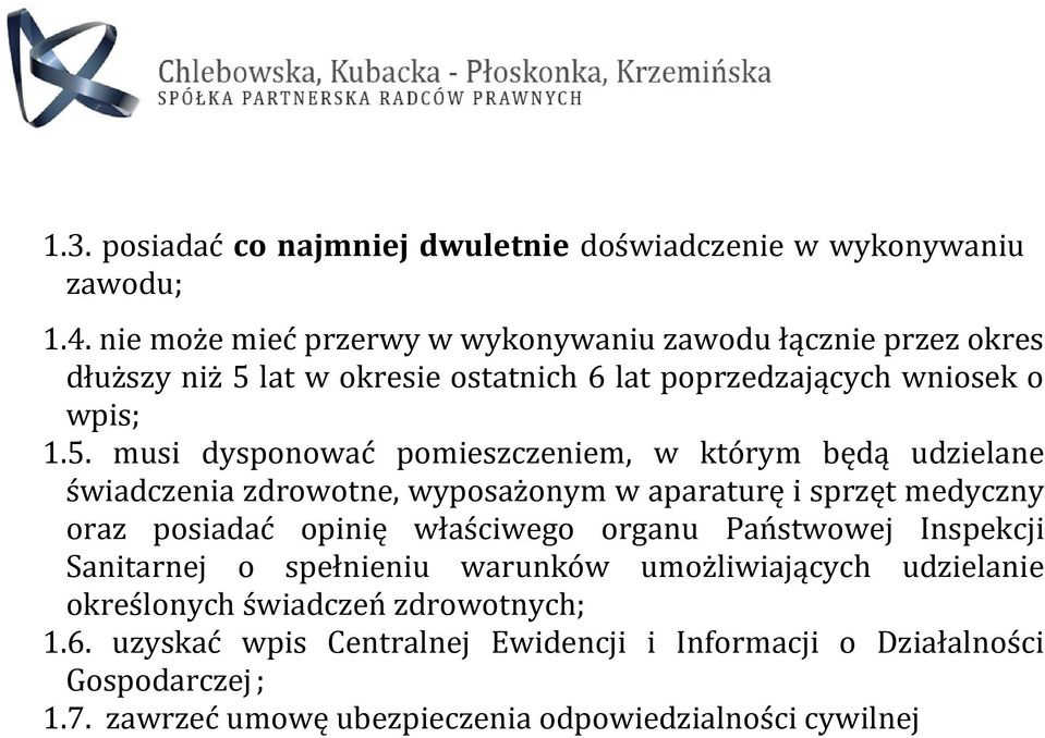lat w okresie ostatnich 6 lat poprzedzających wniosek o wpis; 1.5.