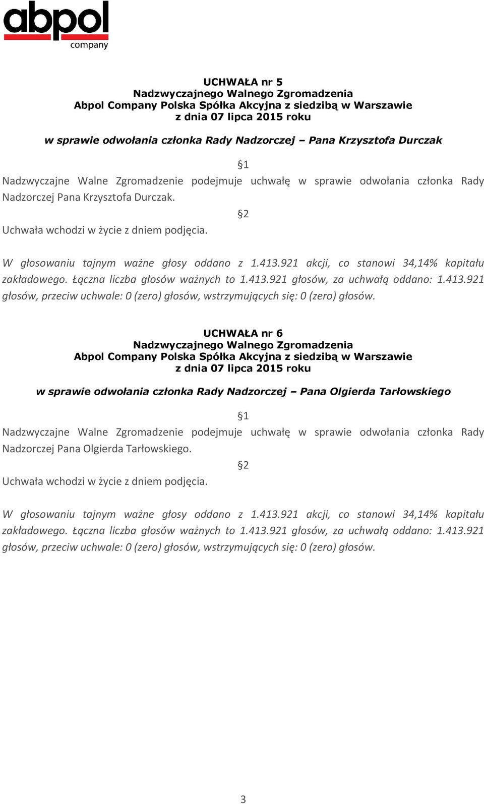 UCHWAŁA nr 6 w sprawie odwołania członka Rady Nadzorczej