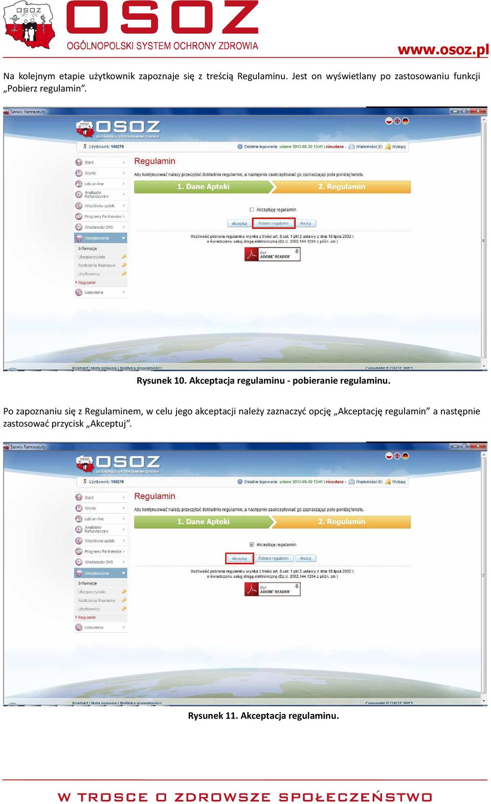 Akceptacja regulaminu - pobieranie regulaminu.