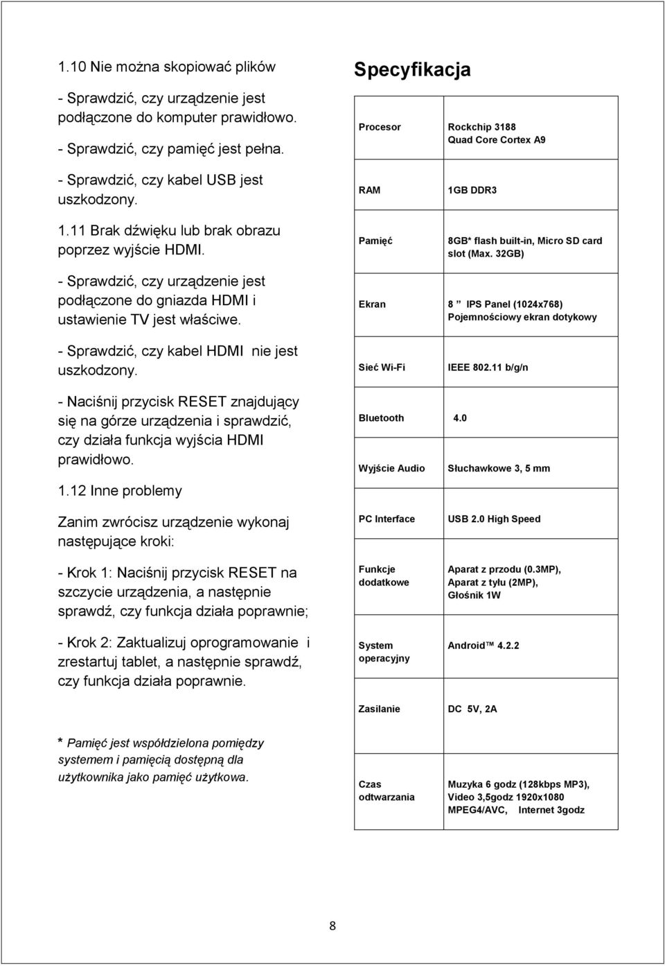 - Sprawdzić, czy urządzenie jest podłączone do gniazda HDMI i ustawienie TV jest właściwe. - Sprawdzić, czy kabel HDMI nie jest uszkodzony.