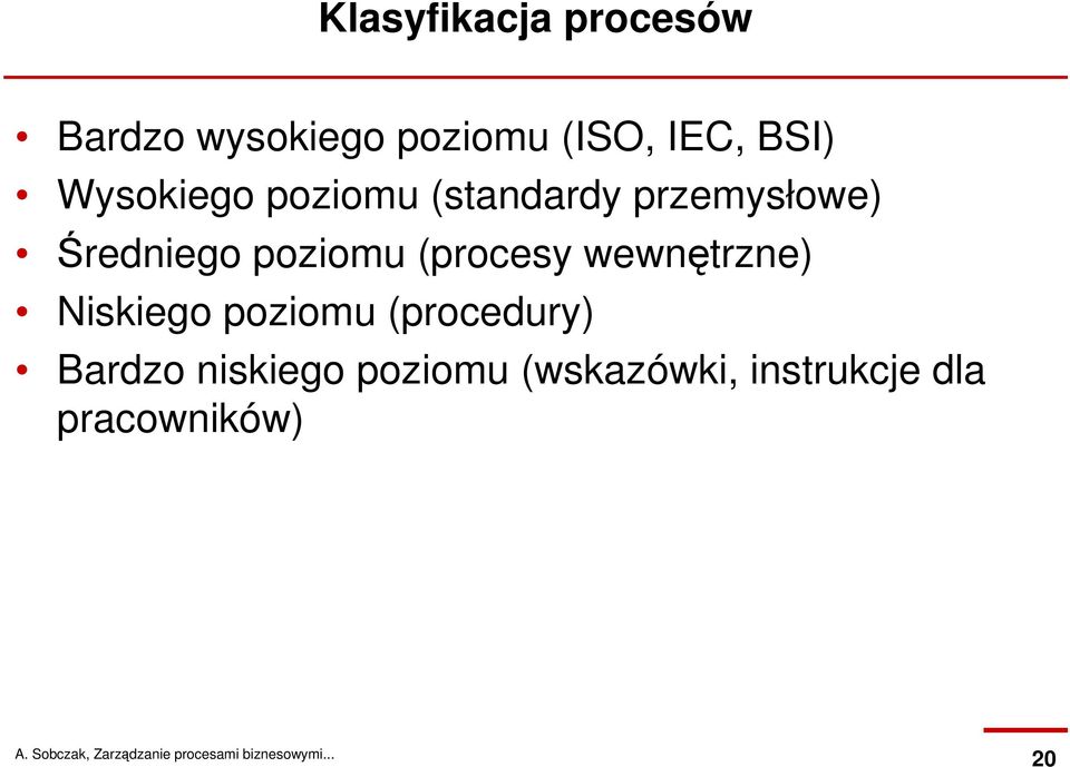 poziomu (procesy wewnętrzne) Niskiego poziomu (procedury)
