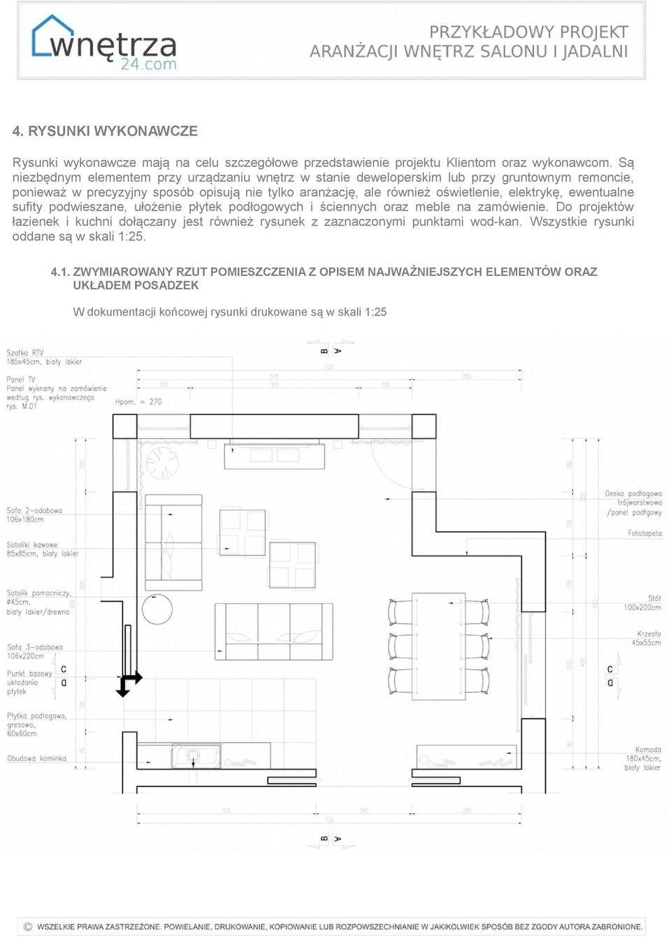 oświetlenie, elektrykę, ewentualne sufity podwieszane, ułożenie płytek podłogowych i ściennych oraz meble na zamówienie.