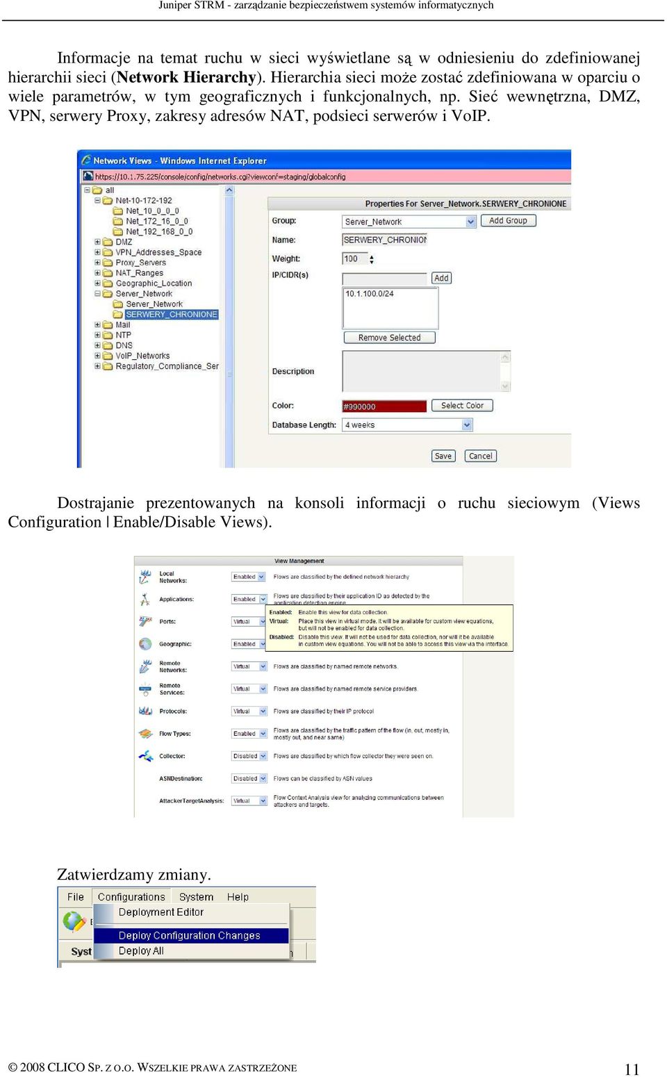 Sieć wewnętrzna, DMZ, VPN, serwery Proxy, zakresy adresów NAT, podsieci serwerów i VoIP.