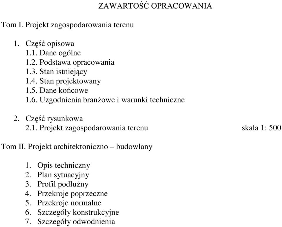 Część rysunkowa 2.1. Projekt zagospodarowania terenu skala 1: 500 Tom II. Projekt architektoniczno budowlany 1.