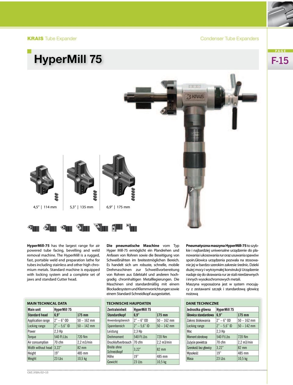 Standard machine is equipped with locking system and a complete set of jaws and standard Cutter head.