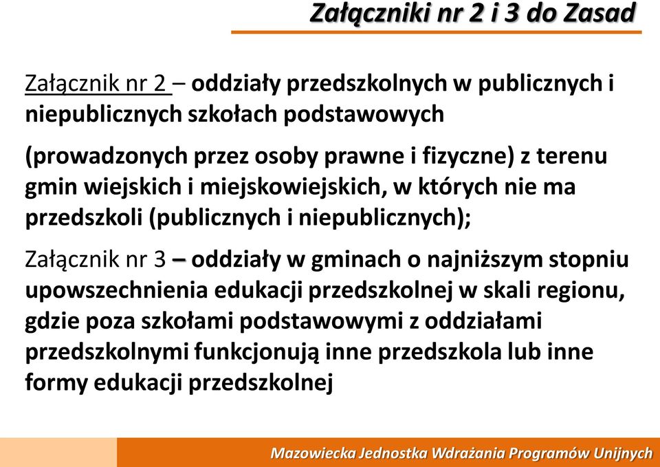 (publicznych i niepublicznych); Załącznik nr 3 oddziały w gminach o najniższym stopniu upowszechnienia edukacji przedszkolnej w