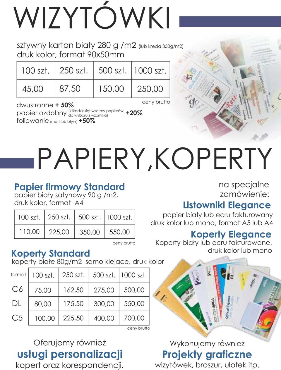 biały satynowy 90 g /m2, druk kolor, format A4 100 szt. 250 szt. 500 szt. 1000 szt.