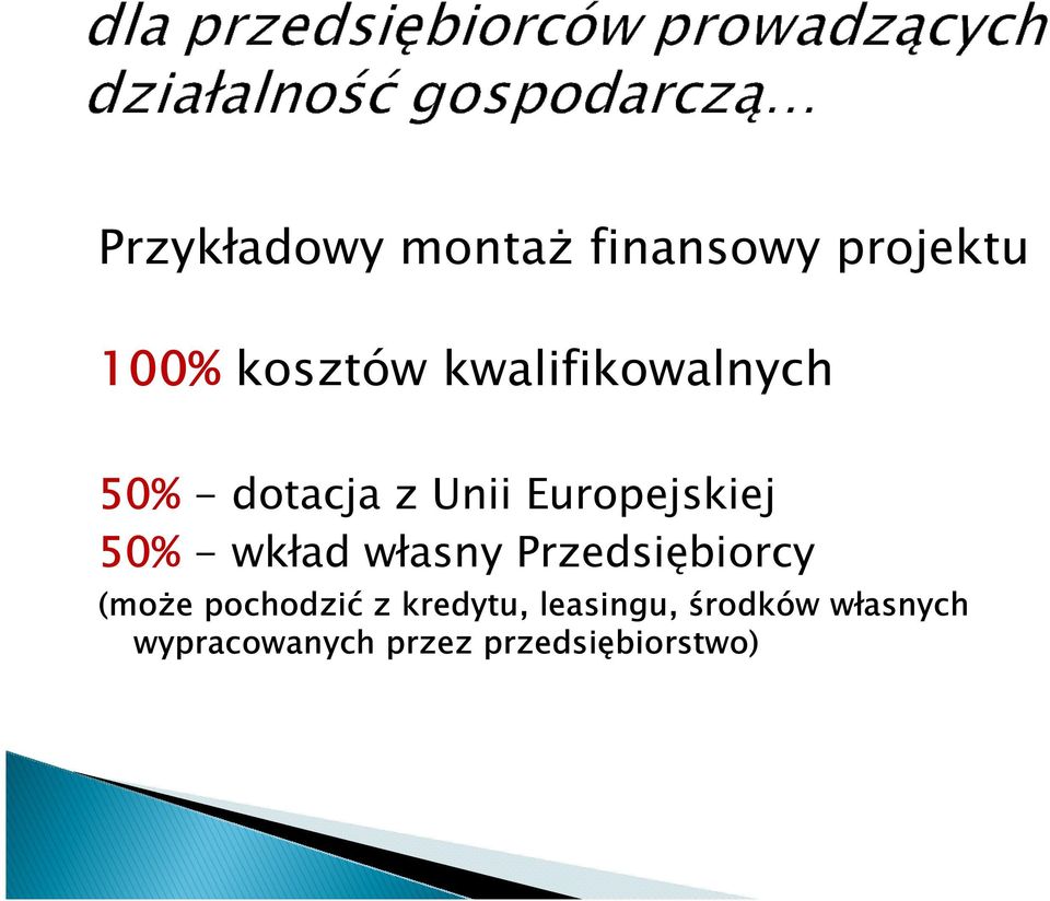 wkład własny Przedsiębiorcy (może pochodzić z kredytu,