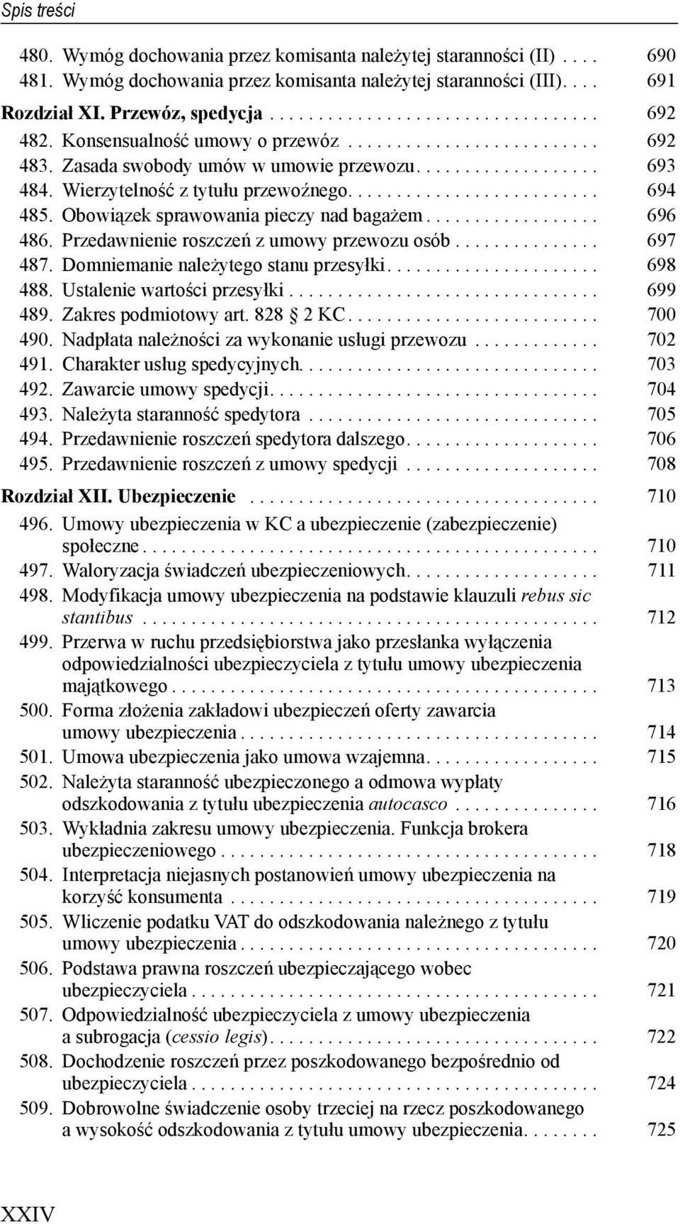 Obowiązek sprawowania pieczy nad bagażem.................. 696 486. Przedawnienie roszczeń z umowy przewozu osób............... 697 487. Domniemanie należytego stanu przesyłki...................... 698 488.