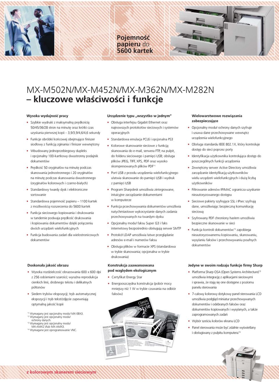 opcjonalny 100-kartkowy dwustronny podajnik Prêdkośæ 50 orygina³ów na minutê podczas skanowania jednostronnego i 20 orygina³ów na minutê podczas skanowania dwustronnego (orygina³ów kolorowych i