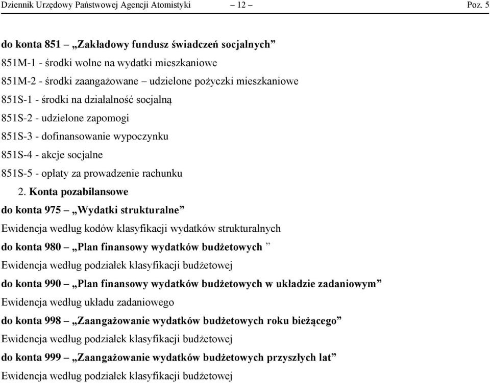 socjalną 851S-2 - udzielone zapomogi 851S-3 - dofinansowanie wypoczynku 851S-4 - akcje socjalne 851S-5 - opłaty za prowadzenie rachunku 2.