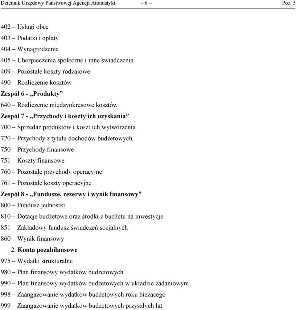 międzyokresowe kosztów Zespół 7 - Przychody i koszty ich uzyskania 700 Sprzedaż produktów i koszt ich wytworzenia 720 Przychody z tytułu dochodów budżetowych 750 Przychody finansowe 751 Koszty