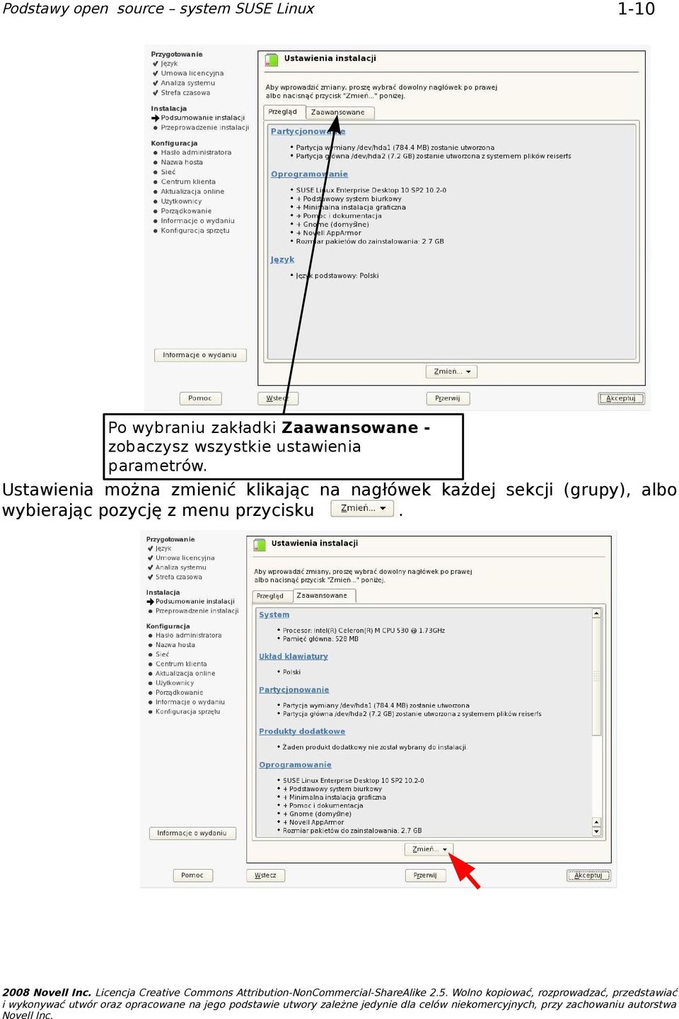 Ustawienia można zmienić klikając na nagłówek każdej sekcji (grupy), albo