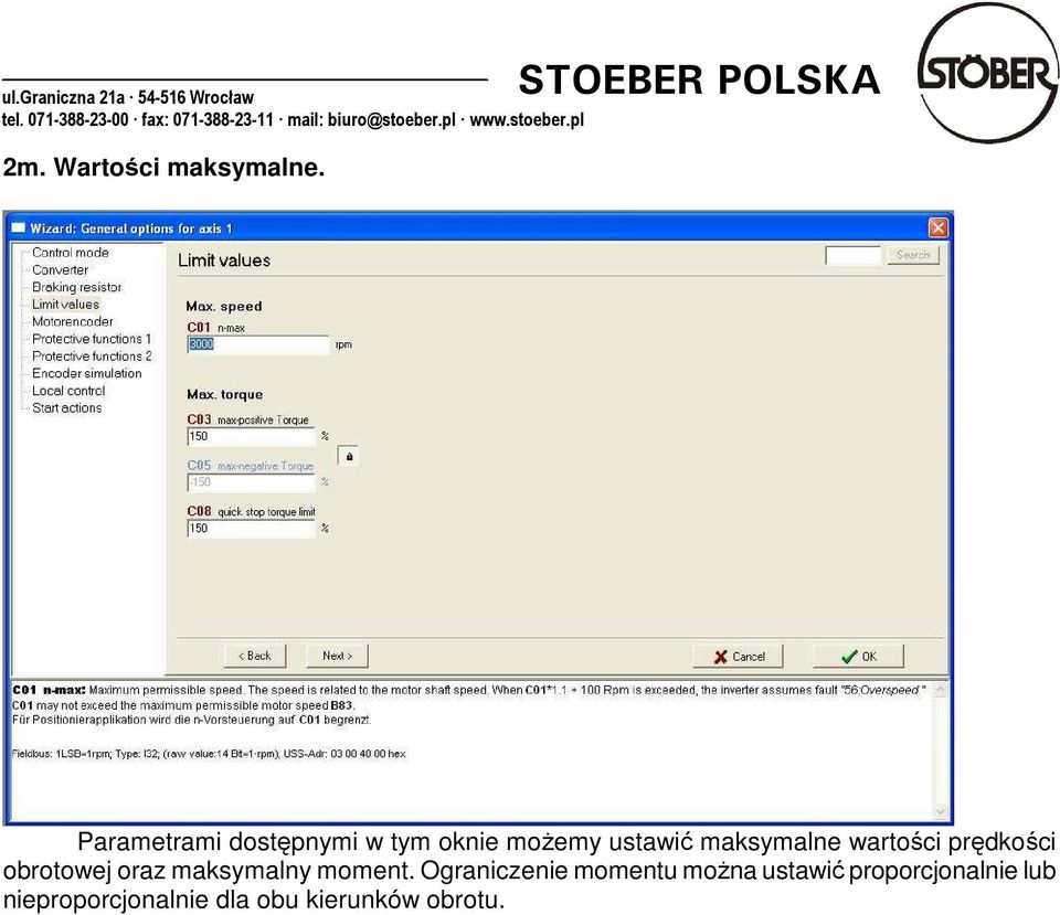 maksymalne wartości prędkości obrotowej oraz maksymalny