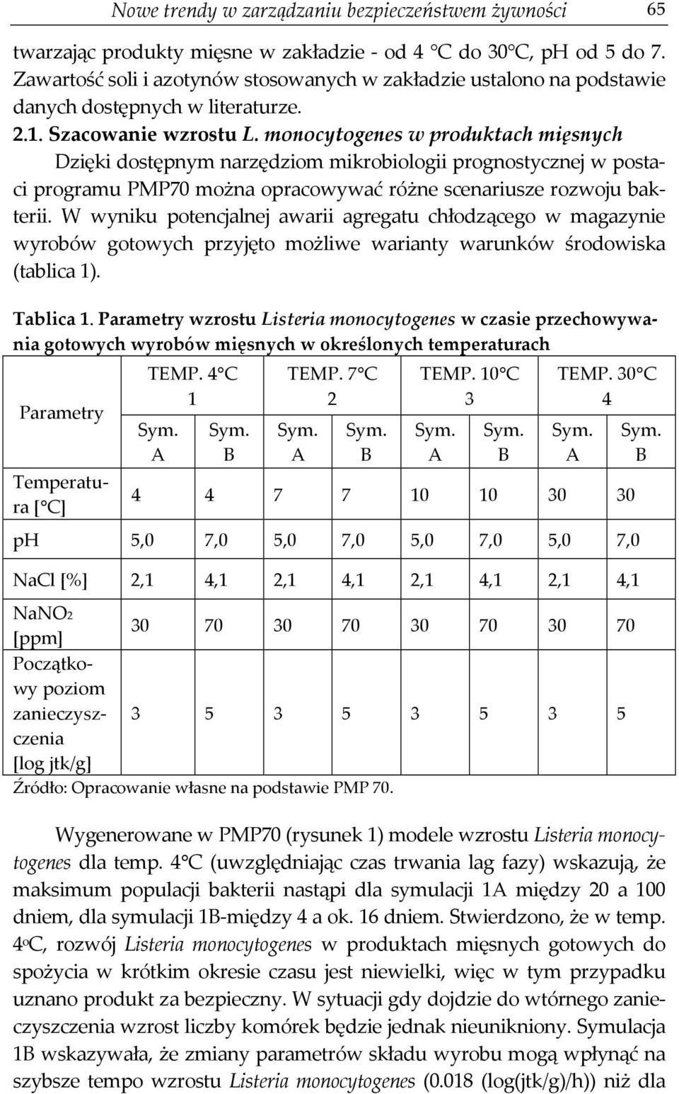 monocytogenes w produktach mięsnych Dzięki dostępnym narzędziom mikrobiologii prognostycznej w postaci programu PMP70 można opracowywać różne scenariusze rozwoju bakterii.