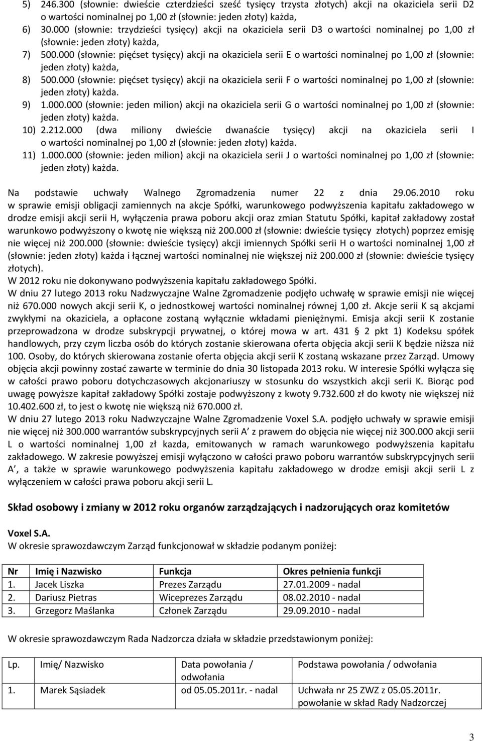 000 (słownie: pięćset tysięcy) akcji na okaziciela serii E o wartości nominalnej po 1,00 zł (słownie: jeden złoty) każda, 8) 500.