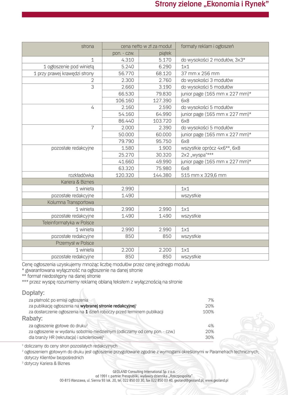 390 6x8 4 2.160 2.590 do wysokości 5 modułów 54.160 64.990 junior page (165 mm x 227 mm)* 86.440 103.720 6x8 7 2.000 2.390 do wysokości 5 modułów 50.000 60.000 junior page (165 mm x 227 mm)* 79.