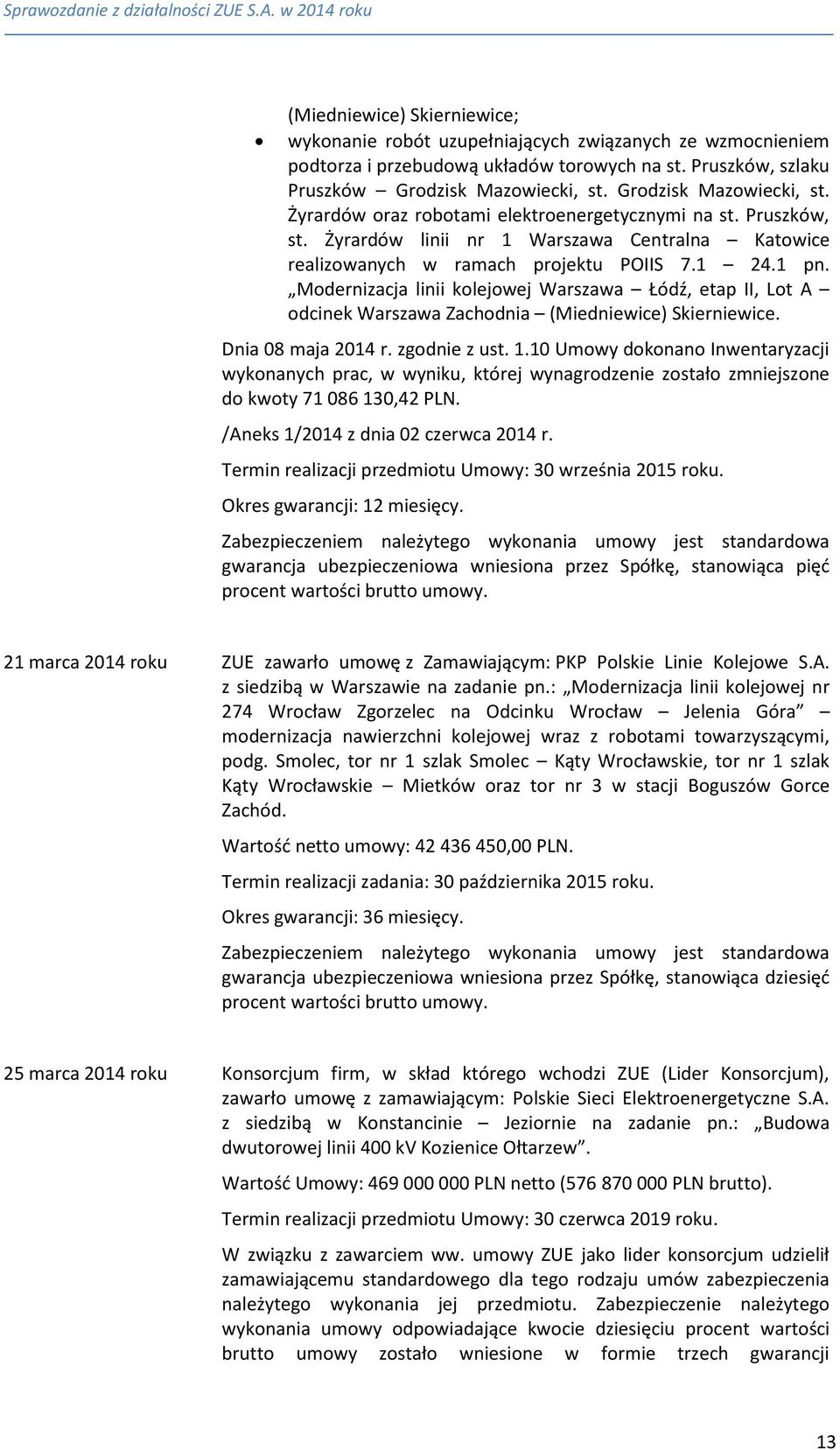 Modernizacja linii kolejowej Warszawa Łódź, etap II, Lot A odcinek Warszawa Zachodnia (Miedniewice) Skierniewice. Dnia 08 maja 2014 r. zgodnie z ust. 1.