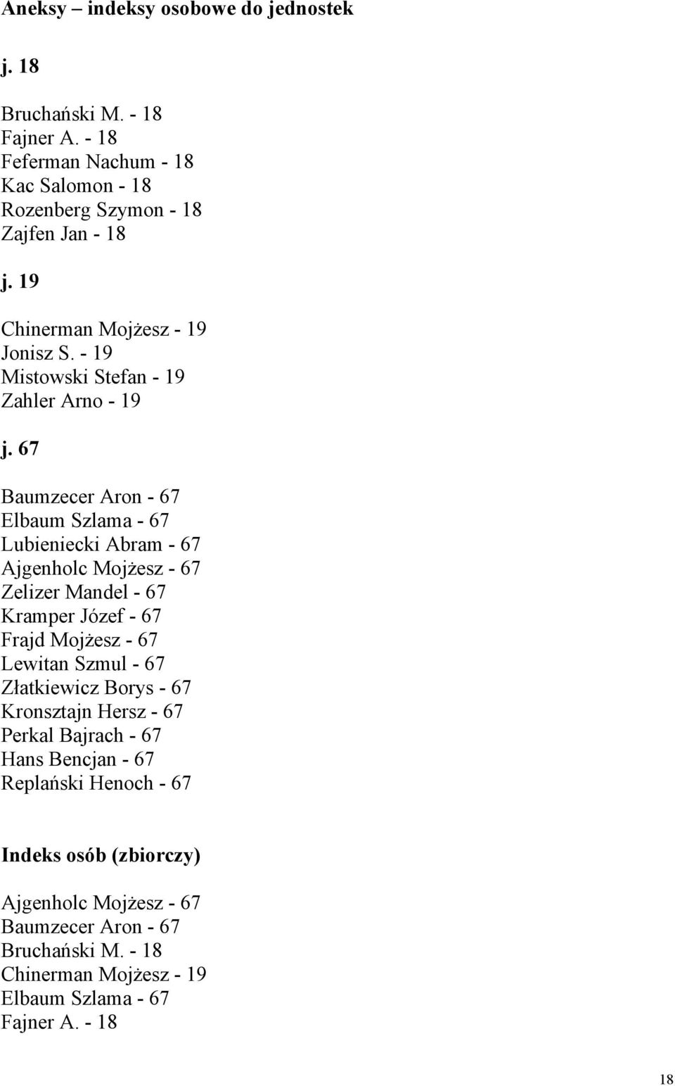 67 Baumzecer Aron - 67 Elbaum Szlama - 67 Lubieniecki Abram - 67 Ajgenholc Mojżesz - 67 Zelizer Mandel - 67 Kramper Józef - 67 Frajd Mojżesz - 67 Lewitan Szmul -