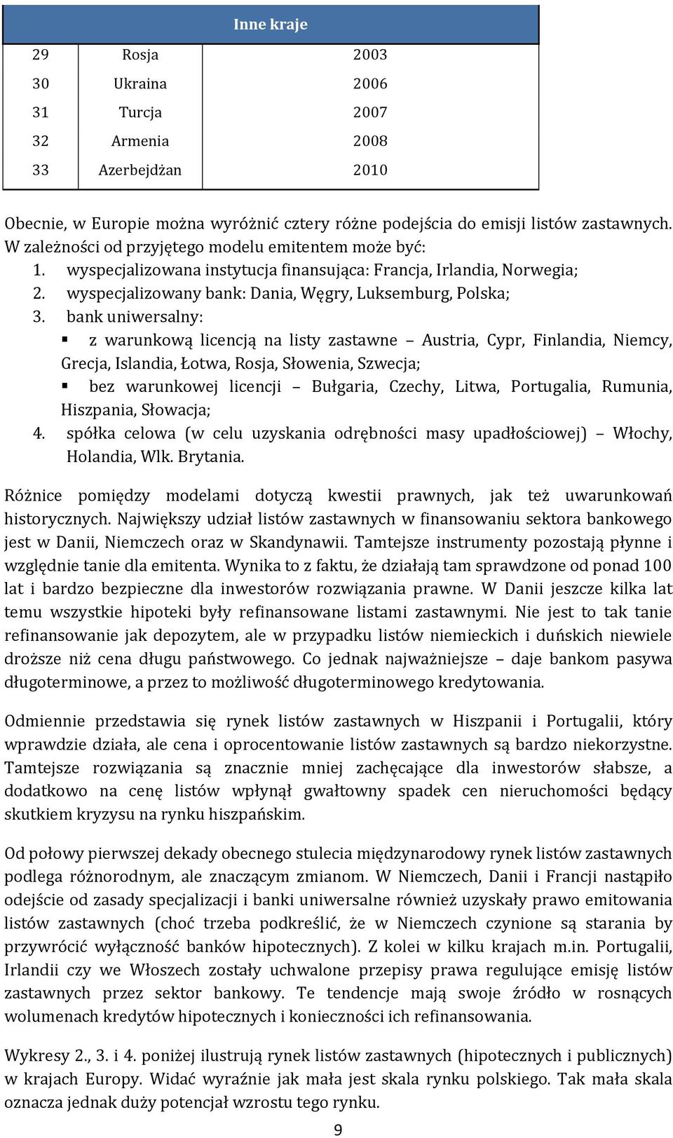 bank uniwersalny: z warunkową licencją na listy zastawne Austria, Cypr, Finlandia, Niemcy, Grecja, Islandia, Łotwa, Rosja, Słowenia, Szwecja; bez warunkowej licencji Bułgaria, Czechy, Litwa,