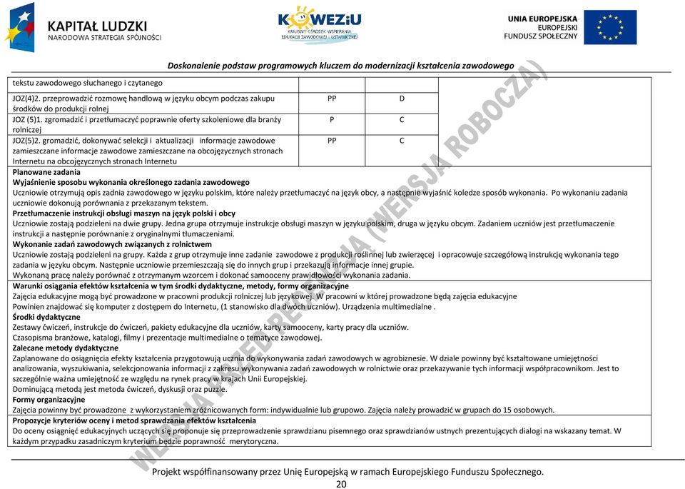 gromadzić, dokonywać selekcji i aktualizacji informacje zawodowe zamieszczane informacje zawodowe zamieszczane na obcojęzycznych stronach Internetu na obcojęzycznych stronach Internetu lanowane