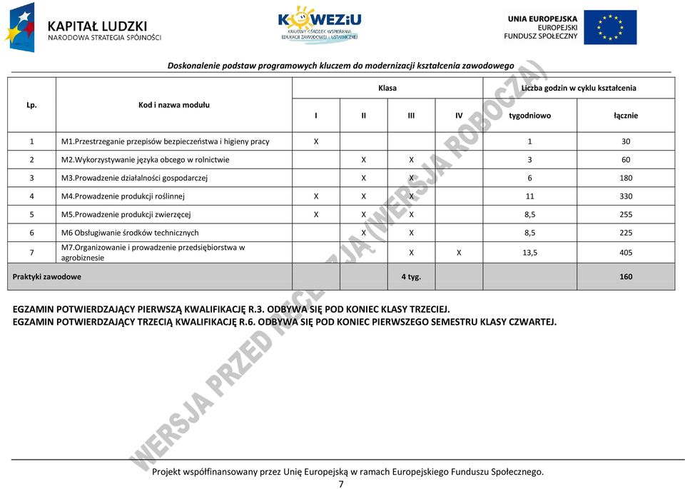 rowadzenie produkcji zwierzęcej 8,5 255 6 M6 Obsługiwanie środków technicznych 8,5 225 7 M7.Organizowanie i prowadzenie przedsiębiorstwa w agrobiznesie 13,5 405 raktyki zawodowe 4 tyg.