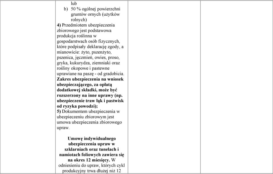 Zakres ubezpieczenia na wniosek ubezpieczającego, za opłatą dodatkowej składki, może być rozszerzony na inne uprawy (np.