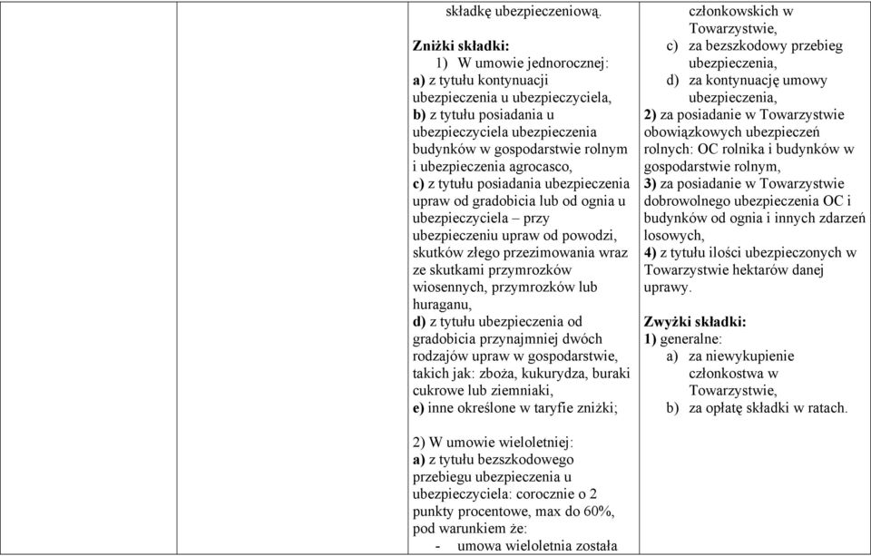 ubezpieczenia agrocasco, c) z tytułu posiadania ubezpieczenia upraw od gradobicia lub od ognia u ubezpieczyciela przy ubezpieczeniu upraw od powodzi, skutków złego przezimowania wraz ze skutkami