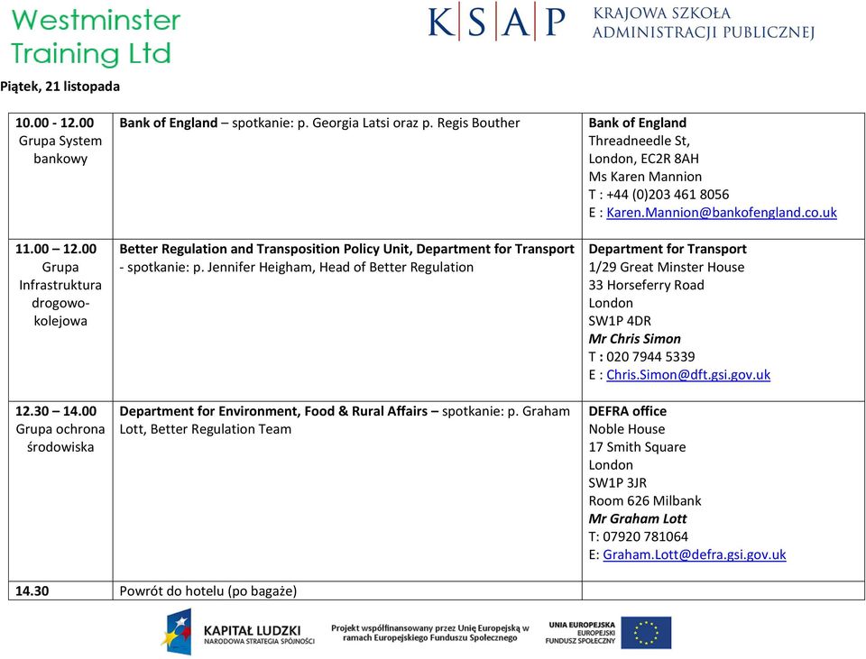 Jennifer Heigham, Head of Better Regulation Department for Environment, Food & Rural Affairs spotkanie: p.