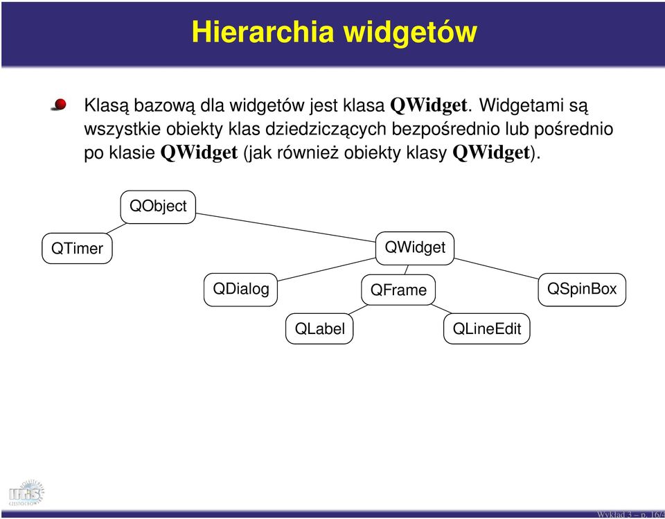 Widgetami sa wszystkie obiekty klas dziedziczacych bezpośrednio lub