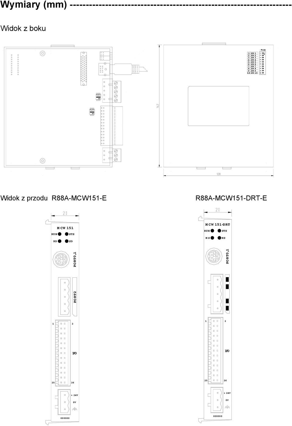 ON 123 4 ON 123 4 Widok z przodu R88A-MCW151-E R88A-MCW151-DRT-E M CW 151 RUN STS RD SD
