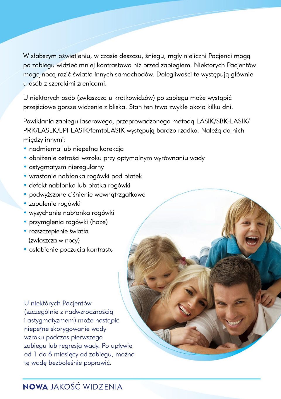 Stan ten trwa zwykle około kilku dni. Powikłania zabiegu laserowego, przeprowadzonego metodą LASIK/SBK-LASIK/ PRK/LASEK/EPI-LASIK/femtoLASIK występują bardzo rzadko.