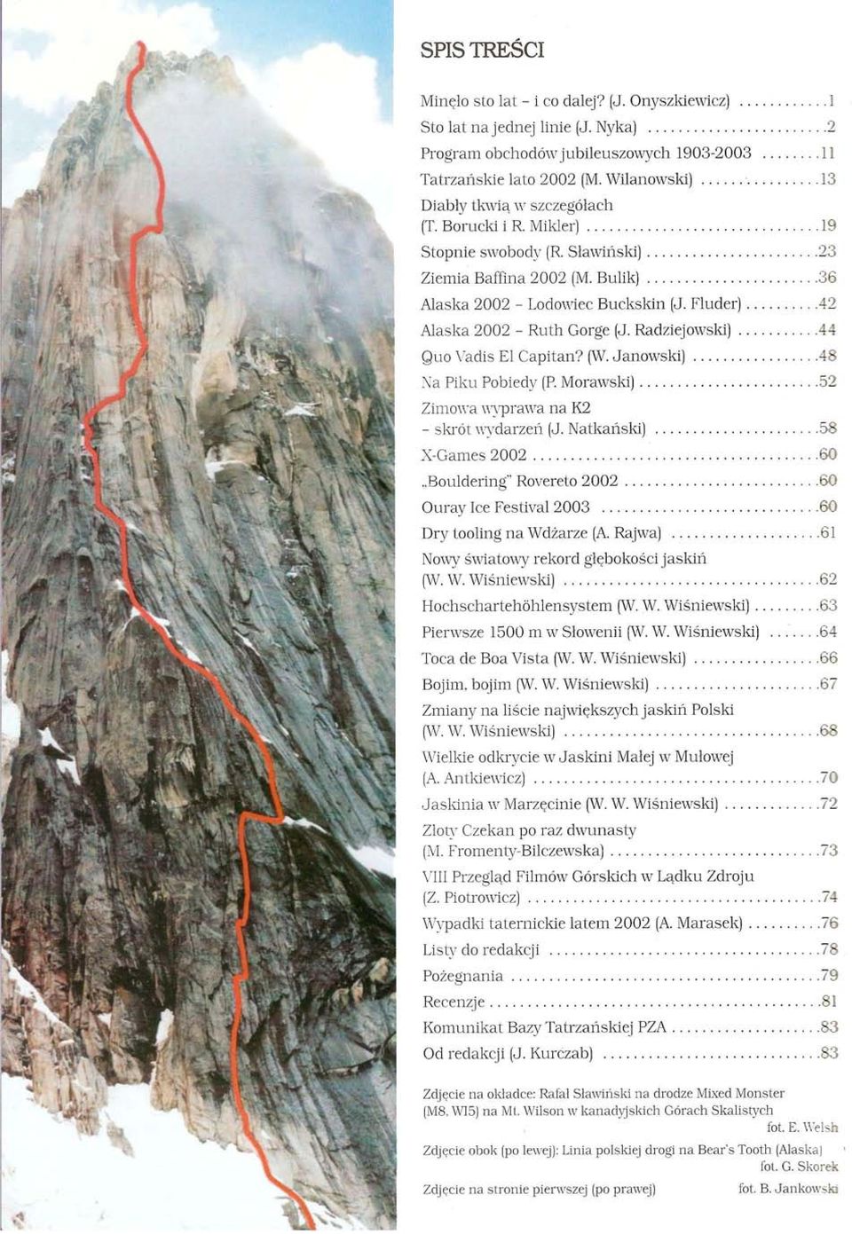 Fluder) 42 ii Alaska 2002 - Ruth Gorge (J. Radziejowski) 44 Quo Vadis El Capitan? (W. Janowski) 48 Na Piku Pobiedy (P. Morawski) 52 Zimowa wyprawa na K2 - skrót wydarzeń (J. Natkański) 58 X-Gam.