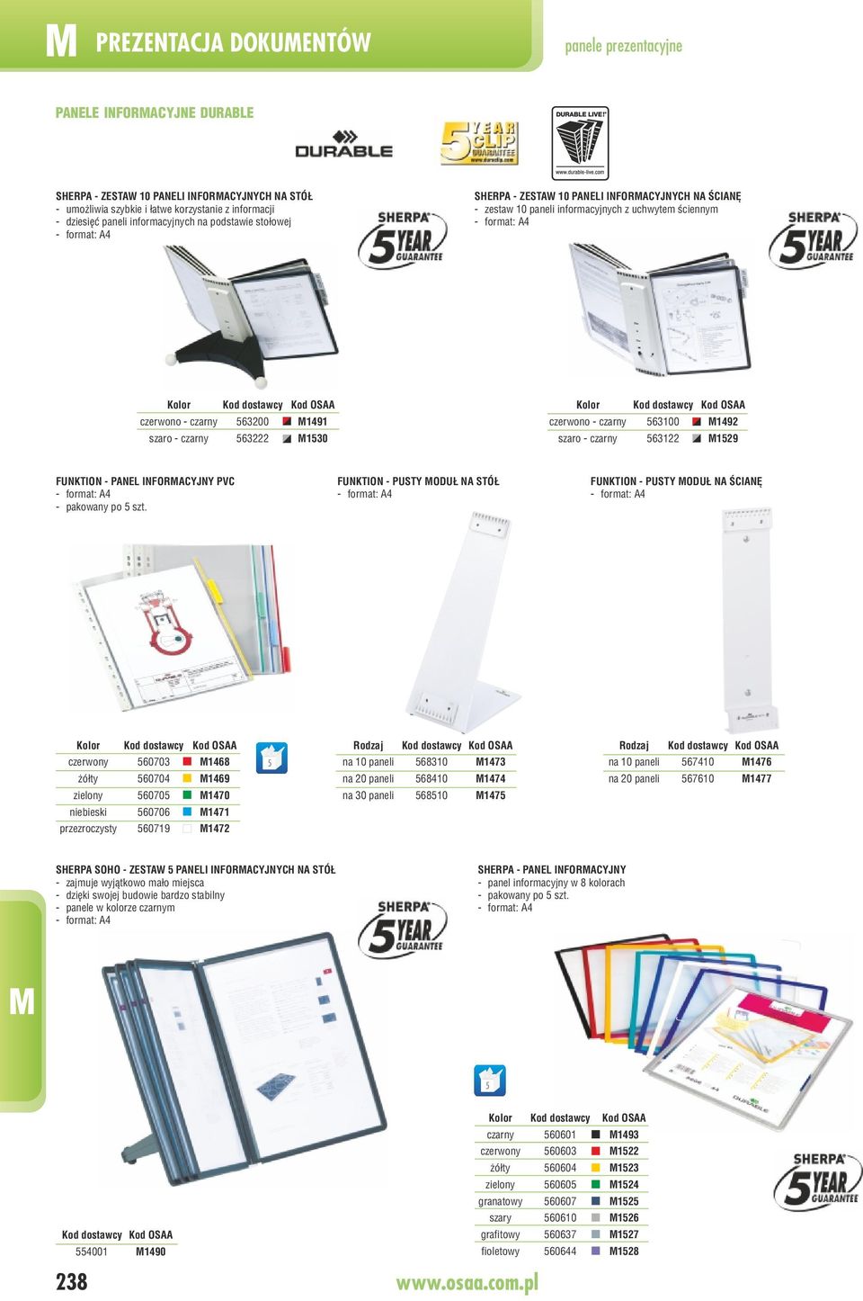 Kolor Kod dostawcy Kod OSAA czerwono - 560 149 szaro - 561 159 FUNKTION - PANEL INFORACYJNY PVC - pakowany po 5 szt.