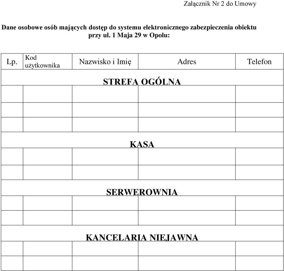 1 Maja 29 w Opolu: Lp.