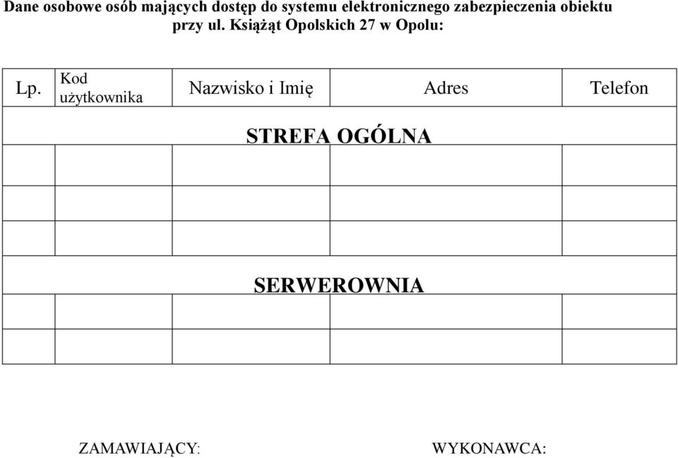 Książąt Opolskich 27 w Opolu: Lp.