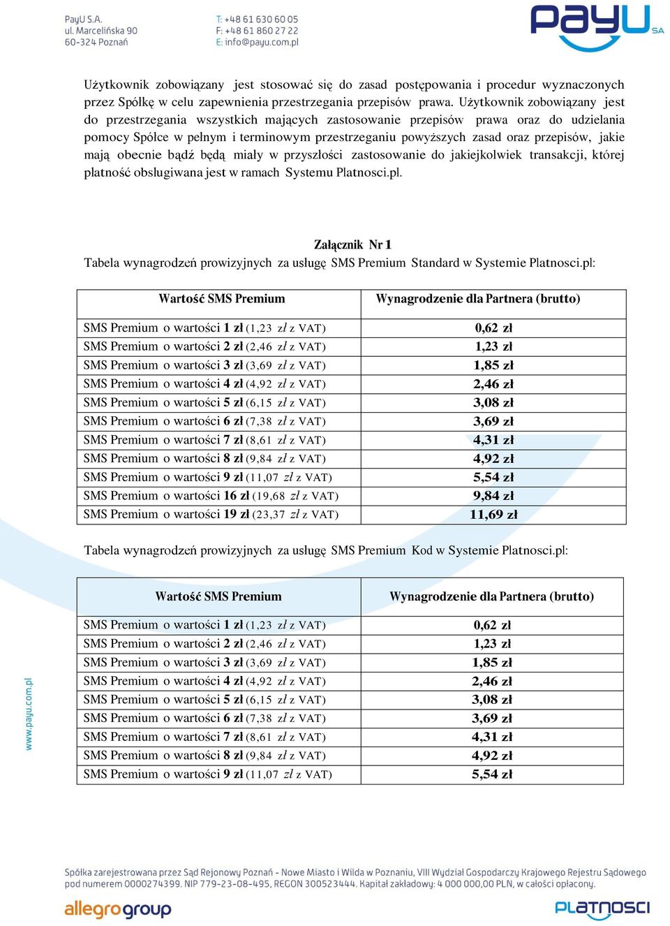 jakie mają obecnie bądź będą miały w przyszłości zastosowanie do jakiejkolwiek transakcji, której płatność obsługiwana jest w ramach Systemu Platnosci.pl.