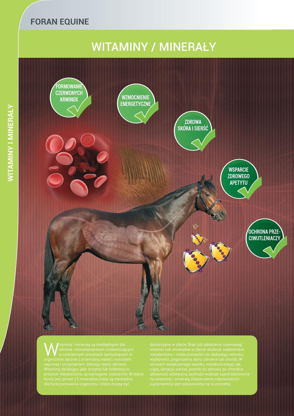 WSPARCIE ZDROWEGO APETYTU OCHRONA PRZE- CIWUTLENIACZY DirectionS for use To be mixed daily with feed Bodyweight Workload  Witaminy i minerały są niezbędnymi dla zdrowia mikroelementami