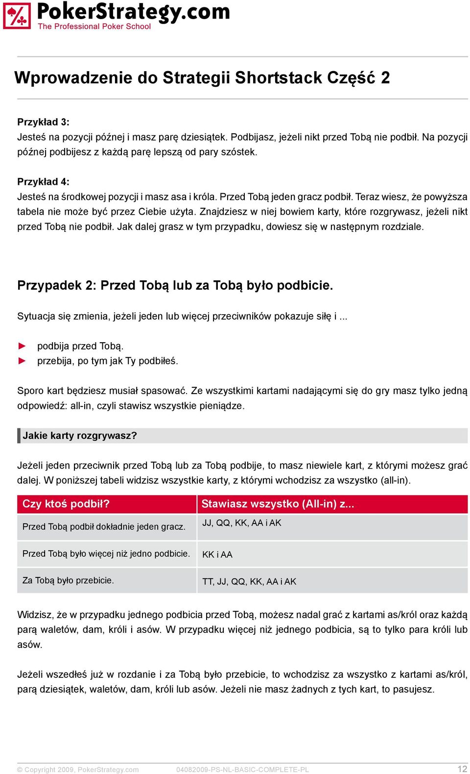 Teraz wiesz, że powyższa tabela nie może być przez Ciebie użyta. Znajdziesz w niej bowiem karty, które rozgrywasz, jeżeli nikt przed Tobą nie podbił.
