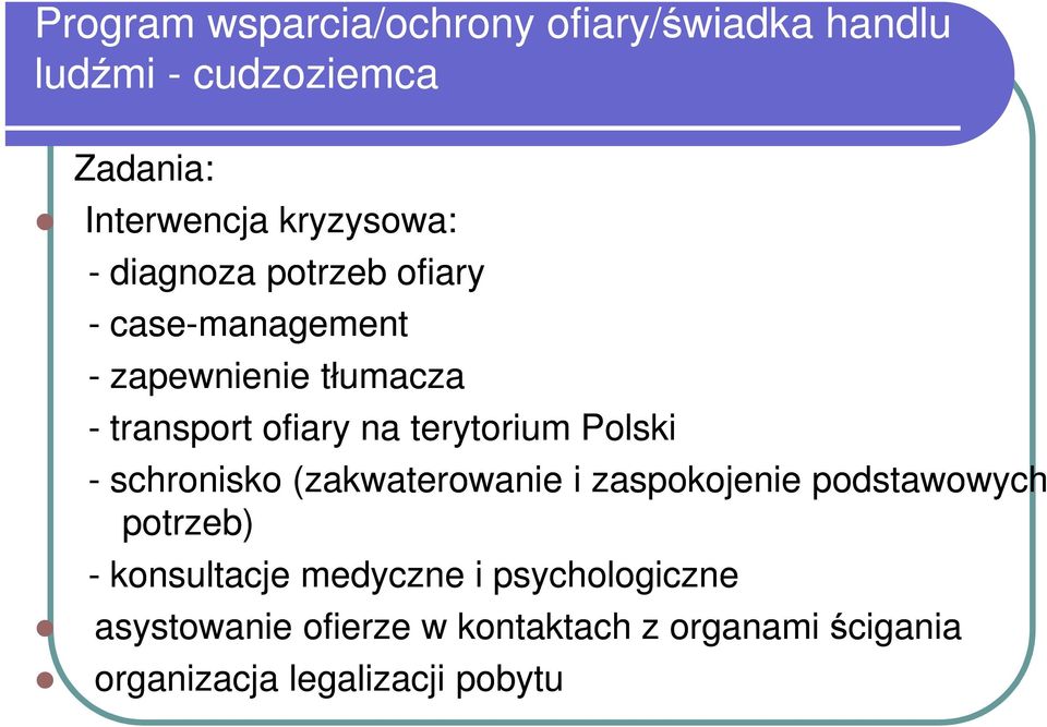 na terytorium Polski - schronisko (zakwaterowanie i zaspokojenie podstawowych potrzeb) -