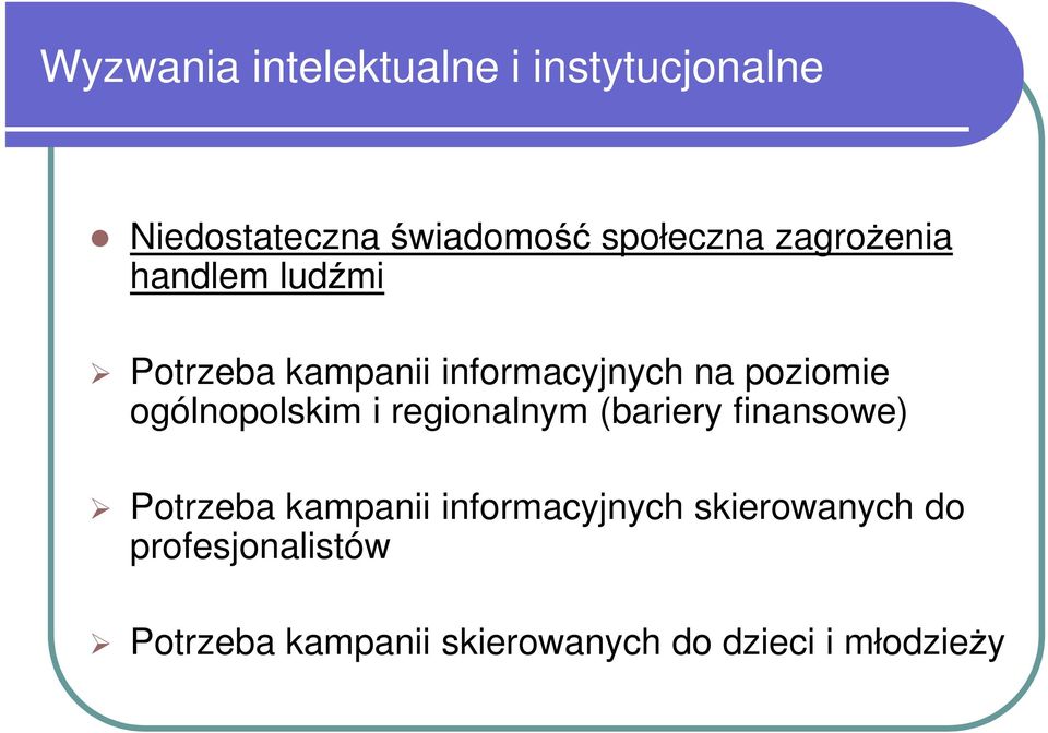 ogólnopolskim i regionalnym (bariery finansowe) Potrzeba kampanii