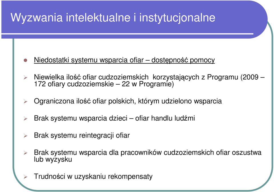 ofiar polskich, którym udzielono wsparcia Brak systemu wsparcia dzieci ofiar handlu ludźmi Brak systemu