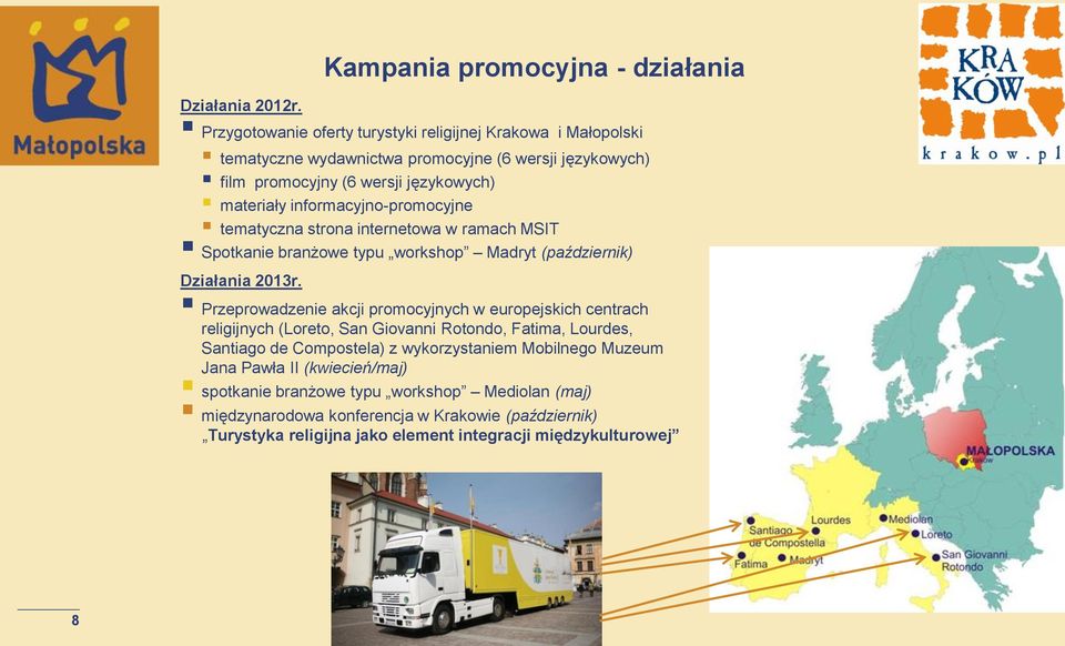 informacyjno-promocyjne tematyczna strona internetowa w ramach MSIT Spotkanie branżowe typu workshop Madryt (październik) Działania 2013r.