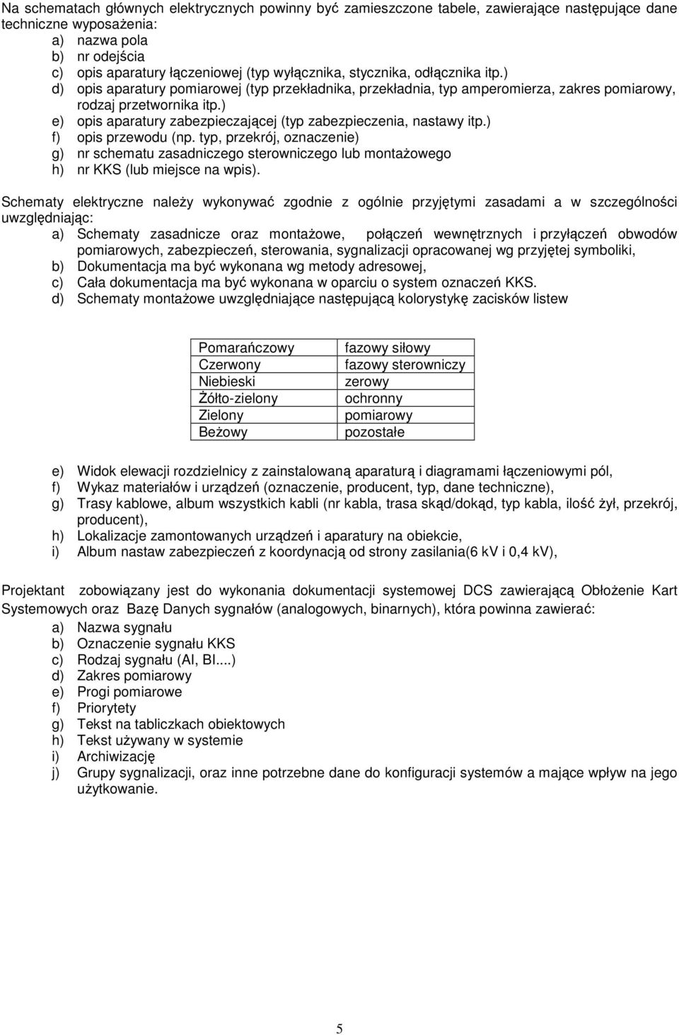 ) e) opis aparatury zabezpieczającej (typ zabezpieczenia, nastawy itp.) f) opis przewodu (np.