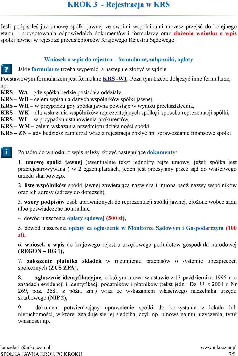 SPÓŁKA JAWNA KROK PO KROKU. Krótki poradnik o tym jak założyć spółkę jawną.  Małgorzata Koczan - PDF Darmowe pobieranie