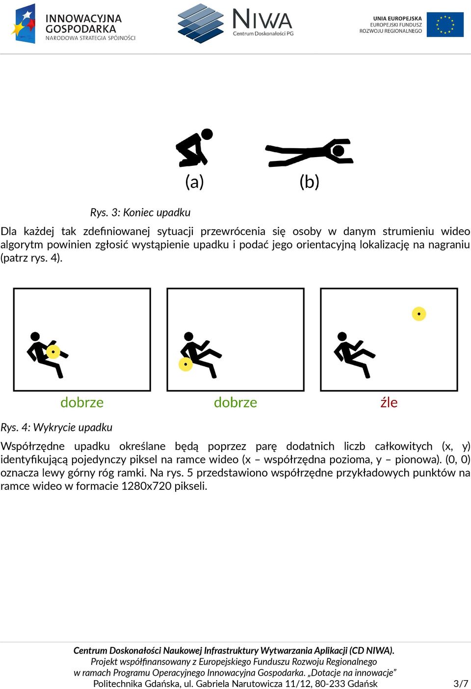 4: Wykrycie upadku Współrzędne upadku określane będą poprzez parę dodatnich liczb całkowitych (x, y) identyfikującą pojedynczy piksel na ramce wideo (x