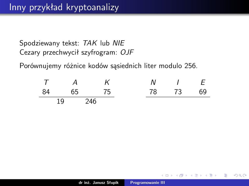 Porównujemy różnice kodów sąsiednich liter