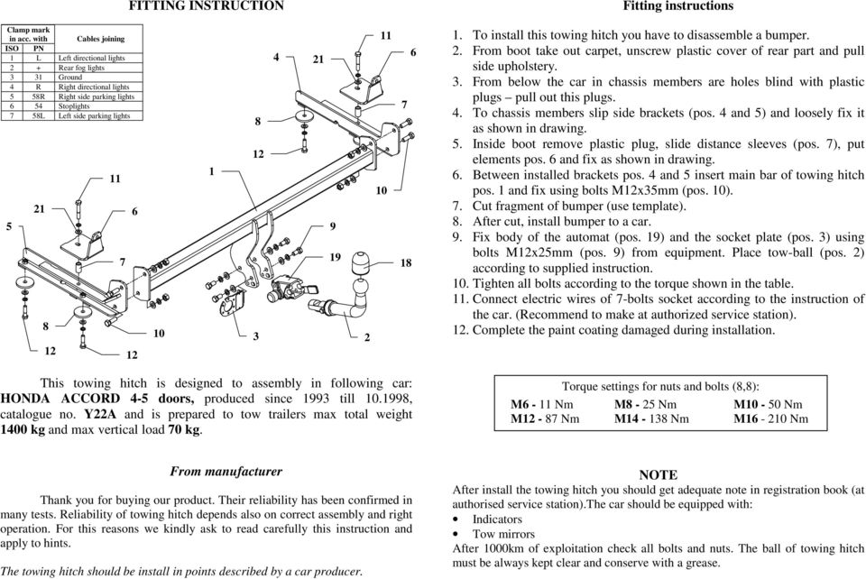 2 1 1. To install this towing hitch you have to disassemble a bumper. 2. From boot take out carpet, unscrew plastic cover of rear part and pull side upholstery. 3.