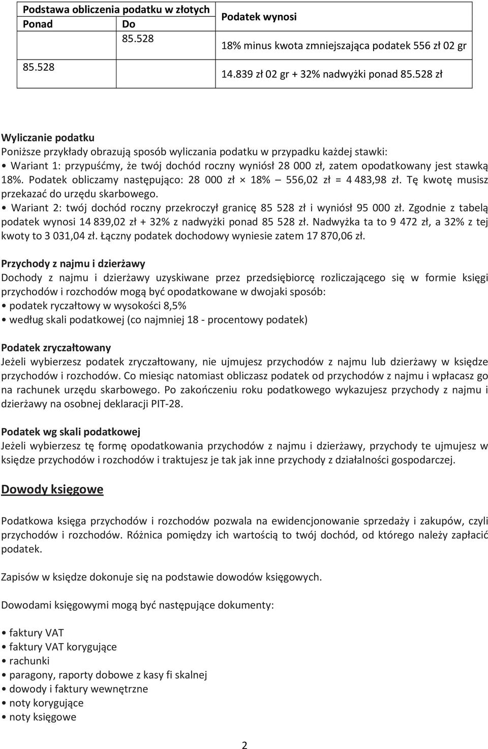 stawką 18%. Podatek obliczamy następująco: 28 000 zł 18% 556,02 zł = 4 483,98 zł. Tę kwotę musisz przekazać do urzędu skarbowego.